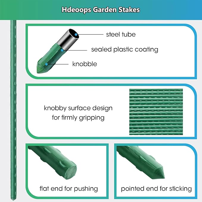 Garden Plant Stakes 48 Inch 4Ft Tomato Stakes, 20 Pack Steel Plant Stick Support - Image 2