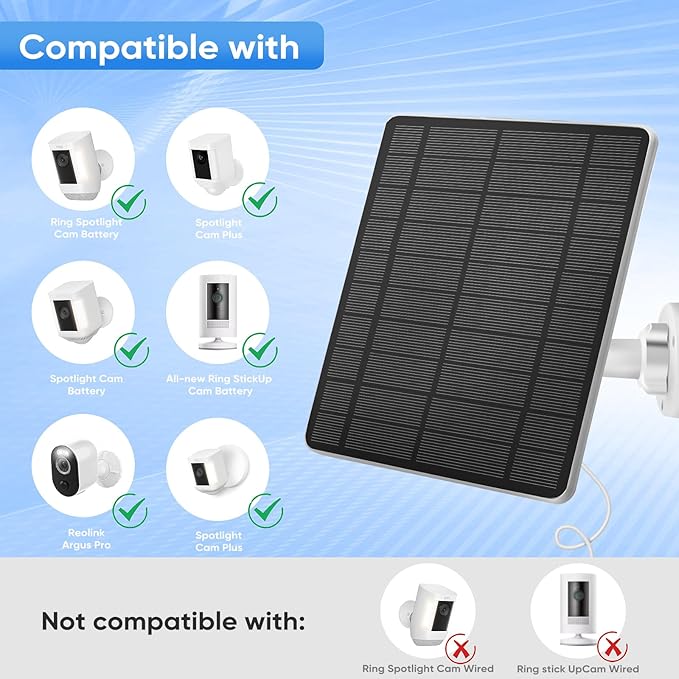 Solar Panel for Ring Camera, 2 Pack 5W Solar Charger Compatible - Image 2