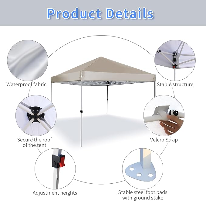 Canopy Tent 8X8 FT, Instant Pop Up Shelter w/Carry Bag, 4 Ropes, Adjustable - Image 3