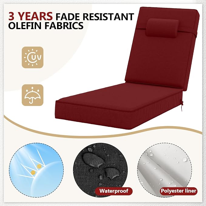 72 x 21 x 4 Inch Olefin Chaise Lounge Cushions, Lounge Chair Cushions - Image 3