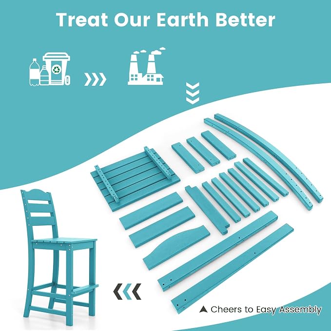 Giantex Outdoor HDPE Bar Stool, Patio Tall Bar Chair - Image 7