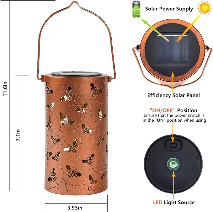 Solar Honeybee Lanterns Outdoor Hanging Decor Lantern, Waterproof Hollow Out - Image 4