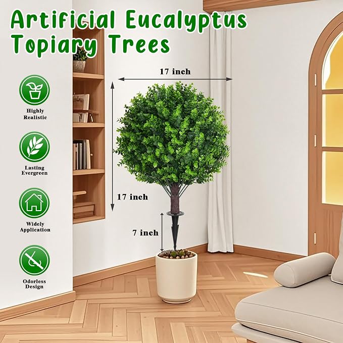 Artificial Topiary Tree with Eucalyptus, Fake Evergreen Tree - Image 2
