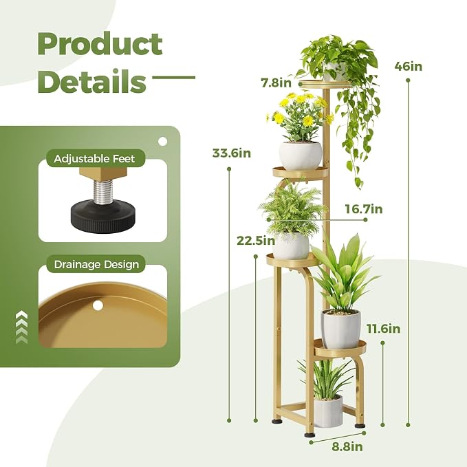 Bamworld Corner Plant Stand Indoor Outdoor, Tall Metal Flower Pot Stands - Image 4