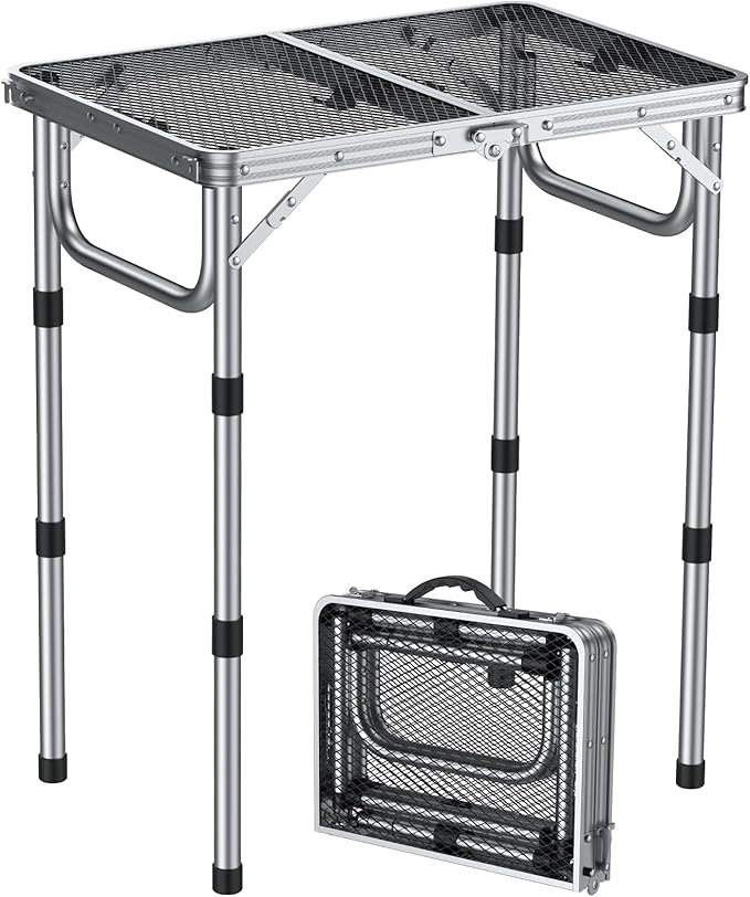 Anbte 2ft Folding Grill Table, Adjustable Height Max 27.5" Aluminum Camping by Anbte