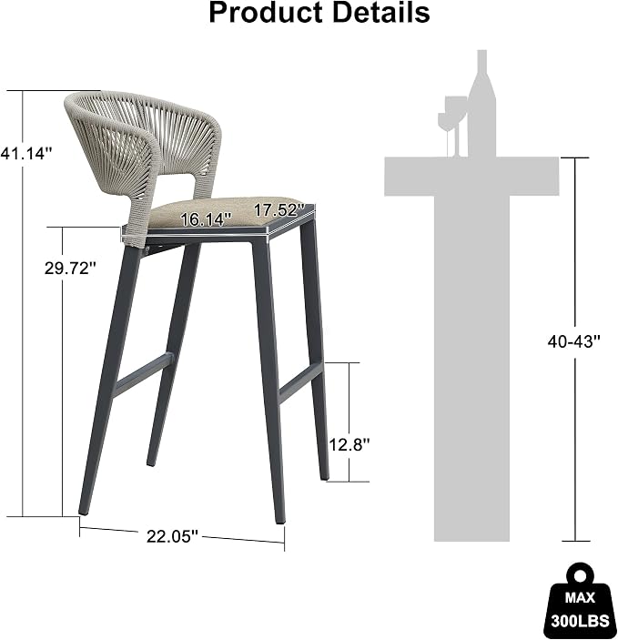 PURPLE LEAF Bar Stool Set of 2 Outdoor Bar Chairs - Image 3