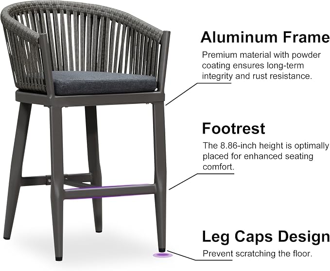 PURPLE LEAF Outdoor Counter Height Bar Stools Set of 2 Patio Metal Modern - Image 5