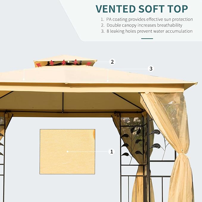 Outsunny 10' x 10' Metal Patio Gazebo, Double Roof Outdoor Gazebo Canopy Shelter - Image 4