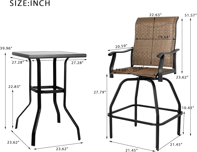 LEVELEVE Patio Bar Set 5pcs Swivel Bar Stools Outdoor Bistro Textilene - Image 3