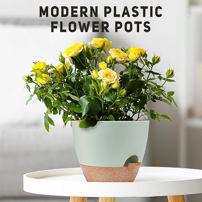 12" 10" 9" Large Self Watering Plant Pots, 3 Pack Flower Pots Planters - Image 7