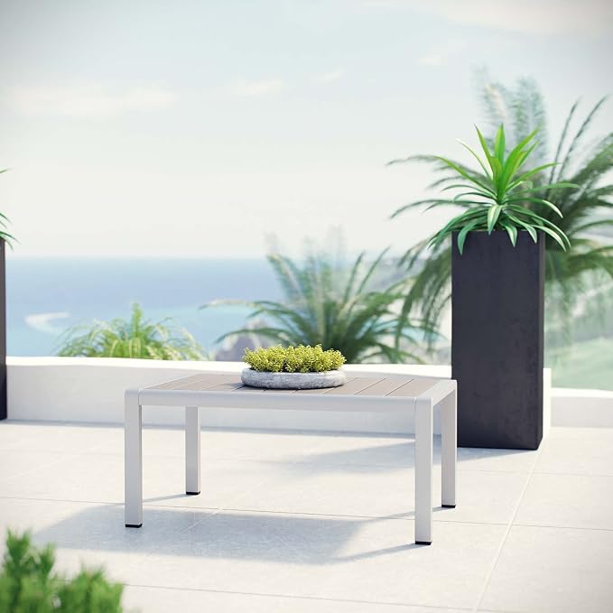 Modway Shore Aluminum Outdoor Patio Coffee Table in Silver Gray - Image 2