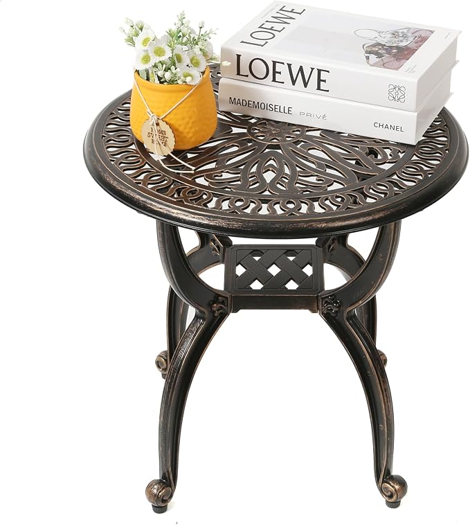 C/G Cast Aluminum Side Table, Decorative Outdoor End Table, Ornate Floral - Image 3