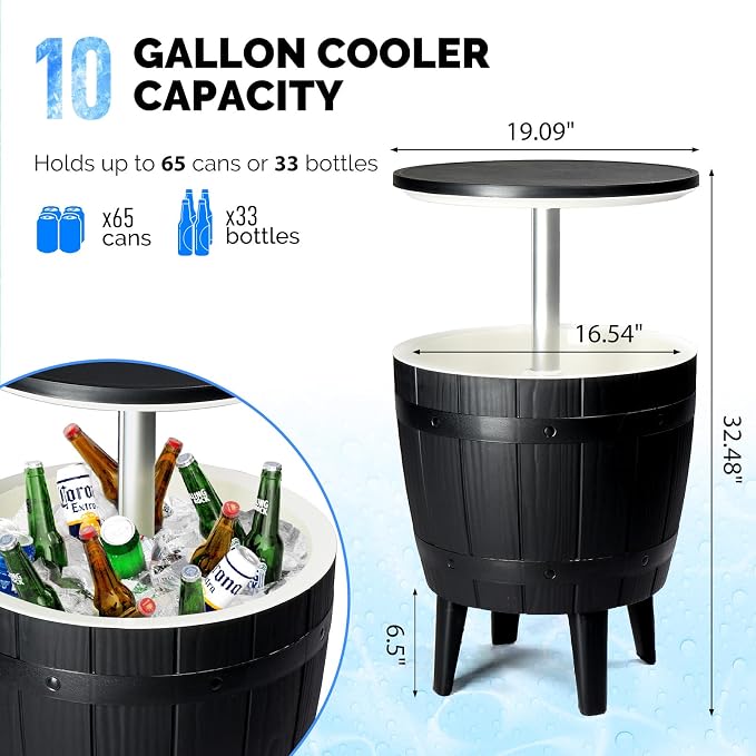 VINGLI 10 Gallon Patio Cooler Table, Portable Outdoor Party Bar - Image 3