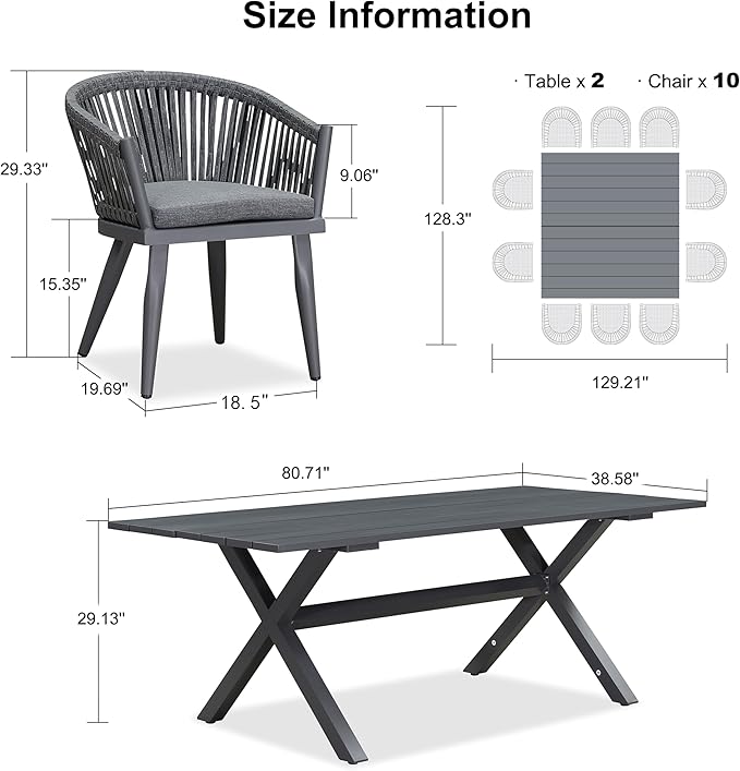 PURPLE LEAF 12 Pieces Outdoor Dining Set - Image 7