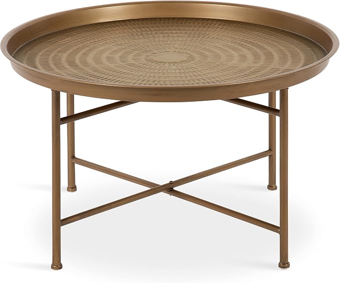 Kate and Laurel Mahdavi Boho-Chic Hammered Metal Tray Coffee Table, Dark Gold - Image 8