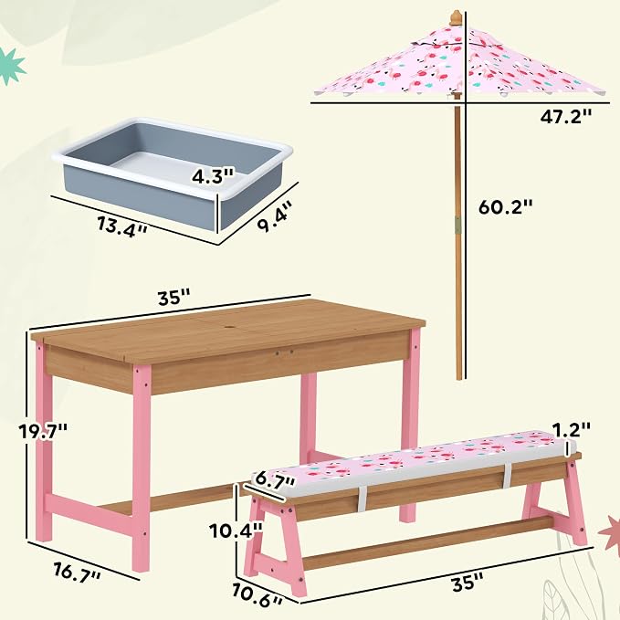 Qaba Kids Picnic Table, Wooden Table and Bench Set - Image 7