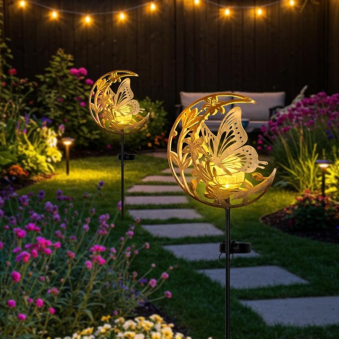 JOBOSI Solar Moon Butterfly Decorative Gift, Solar Butterfly Ground Stake Light - Image 2