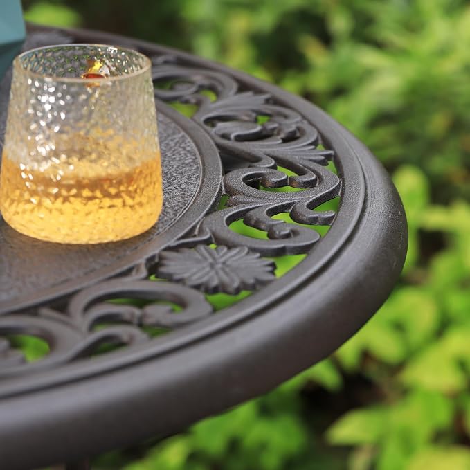 PHI VILLA 32" Cast Aluminum Patio Bar Table, Pub Height Bistro Round Table - Image 4