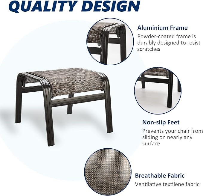 Outdoor Patio Foot Rest Ottoman Seat Textilene Portable Metal Footstool - Image 4