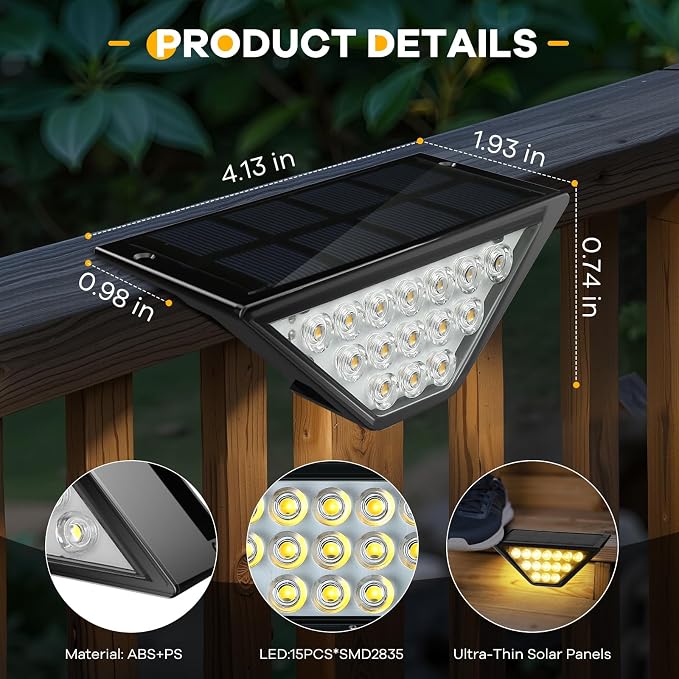 Solar Step Lights for Outside, Solar Stair Lights Outdoor Waterproof, Deck Step - Image 5