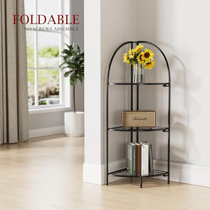 Crofy Foldable 3 Tier Corner Shelf, Metal Corner Plant Stand - Image 2