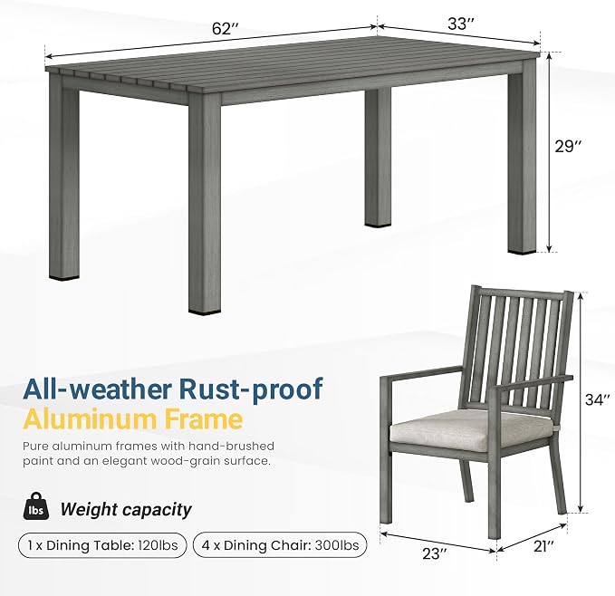 Wisteria Lane 5 Pieces Outdoor Dining Table Set, Aluminum Patio Table and - Image 2