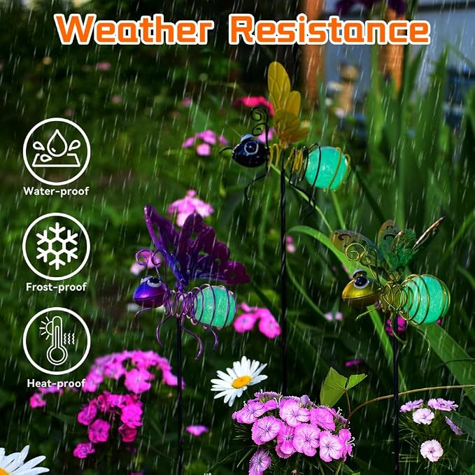 Garden Decor for Outside, Glow in The Dark Bee Lights Metal Yard Art, - Image 5
