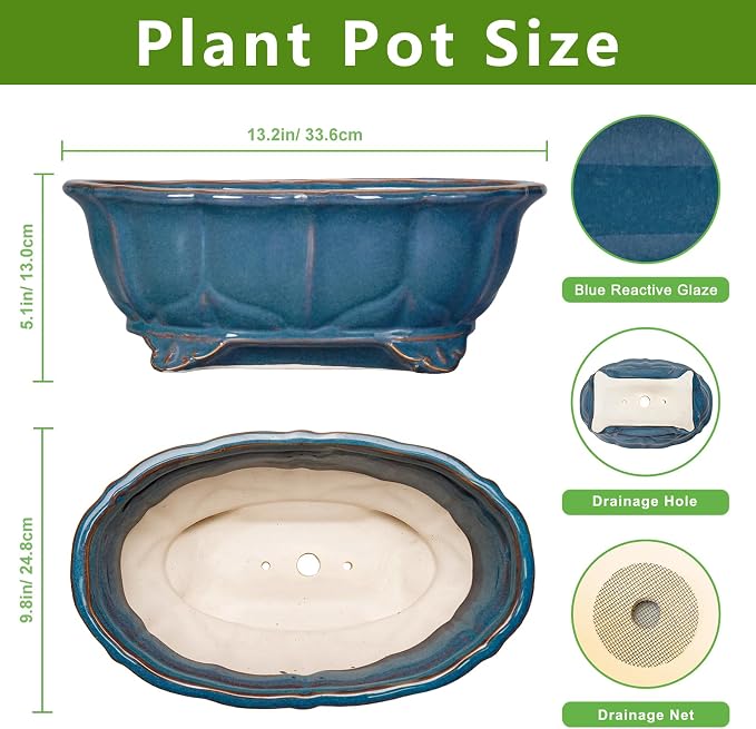 Bonsai Pots - 13.2 Inch Oval Ceramic Pots - Image 2