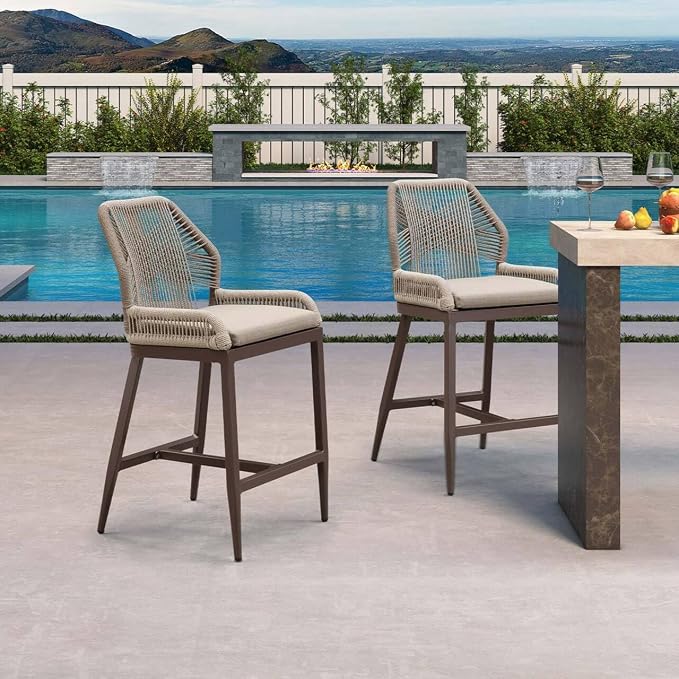 PURPLE LEAF Patio Sunbrella Counter Height Bar Stools 24" H Set of 2 Modern - Image 9