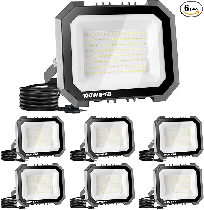 6 Pack LED Flood Lights Outdoor, 100W 10000LM Super Bright Floodlight Outside by LEDDICTIVE