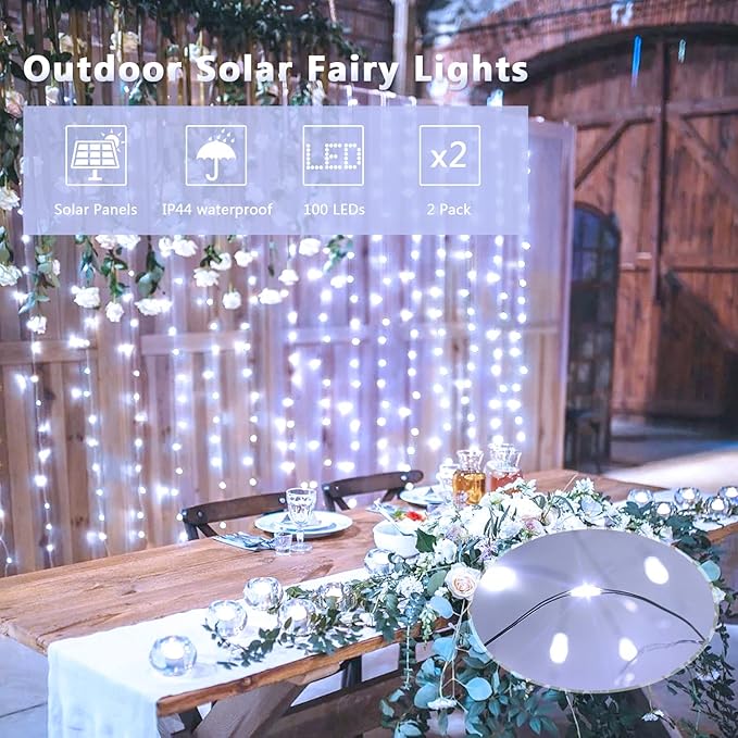 JMEXSUSS 2 Pack Solar String Lights Outdoor Waterproof, Each 33FT 100 LED Solar - Image 8