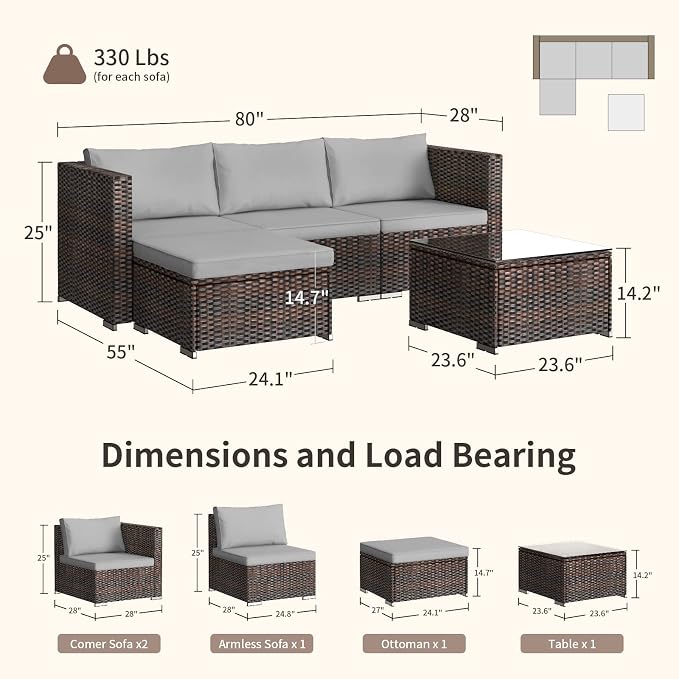Outdoor Patio Sofa Set PE Wicker Rattan Sectional Conversation Sofa - Image 2