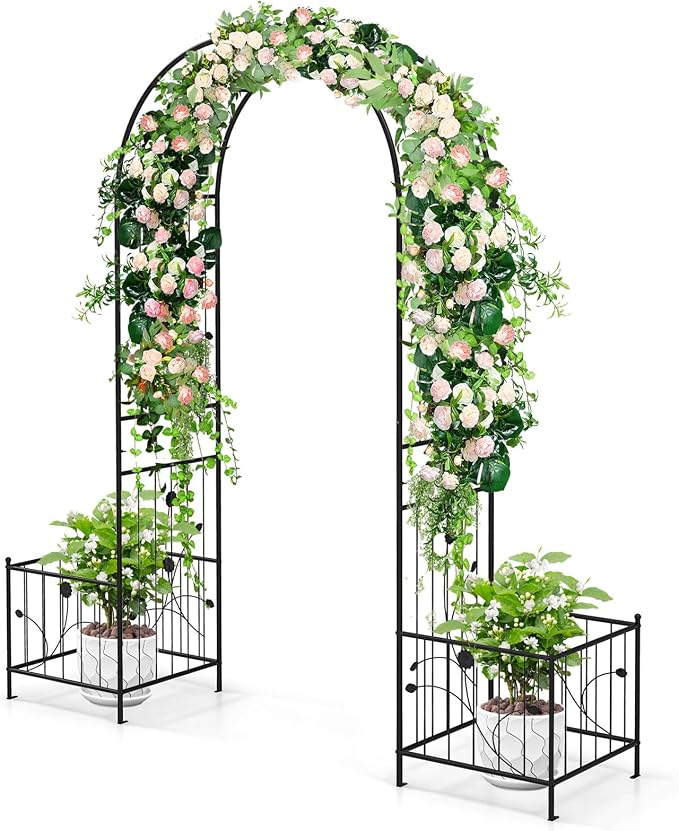 IRONMAX Garden Arch with Planter Boxes, Outdoor Wedding Archway Pergola by IRONMAX