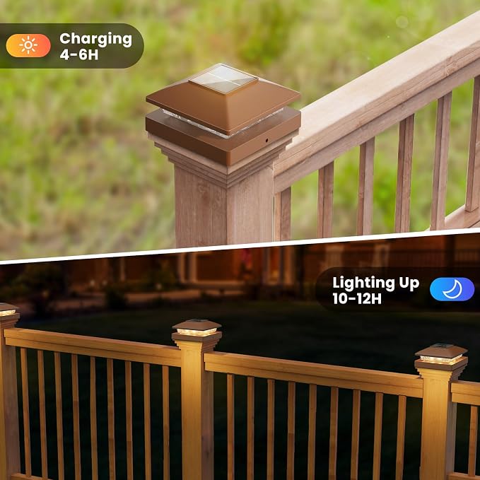 Solar Post Cap Lights Outdoor 6pack, Bright Warm White Solar Post Lights - Image 2