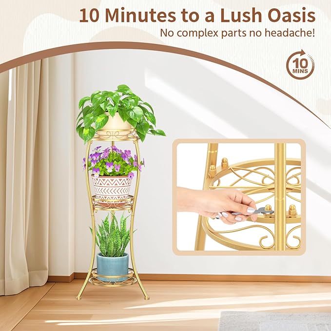 LASZOLA Gold 3 Tier Tall Plant Stand - Image 6
