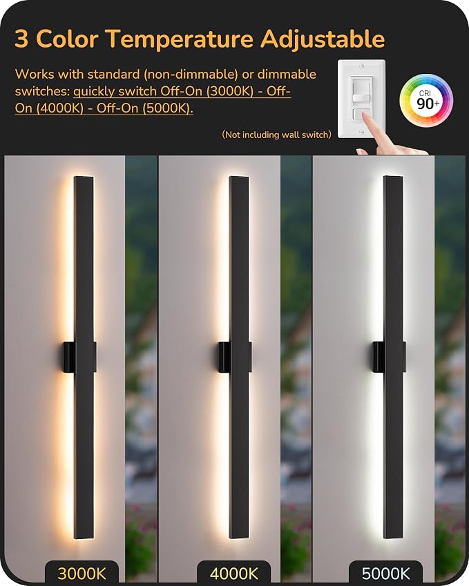 EDISHINE 47" LED Outdoor Wall Lights, 3CCT & 10%-100% Dimmable, IP65 Waterproof - Image 4