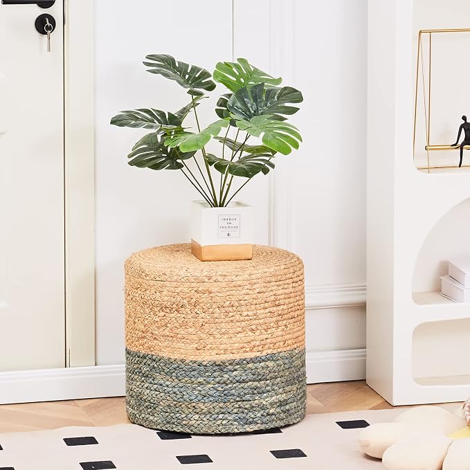 Wimarsbon 18'' Ottoman Pouf, Natural Braided Poof, Rustic Handweave Lounge - Image 2