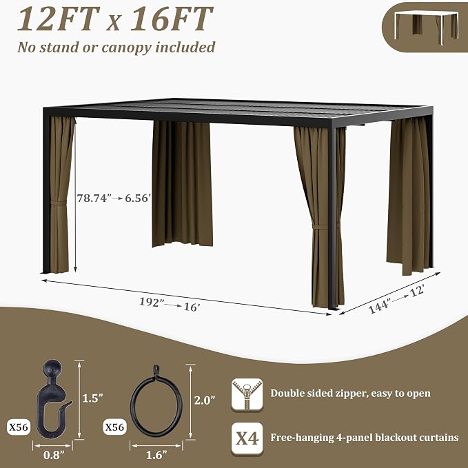 Gazebo Universal Replacement Privacy Curtain, 4-Panels Sidewall Curtains - Image 2