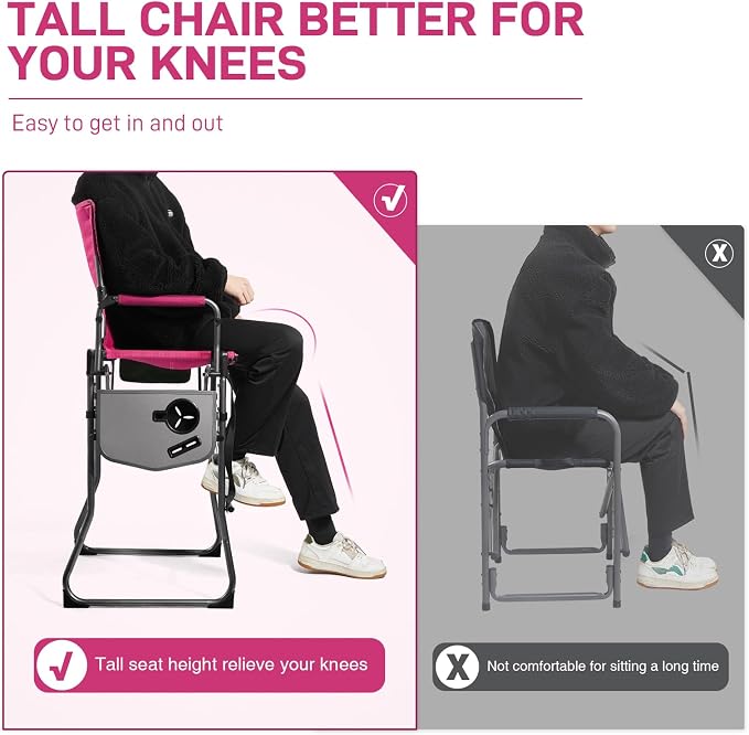 EVER ADVANCED Portable 30.7" Seat Height Tall Folding Camping Chair Directors - Image 9