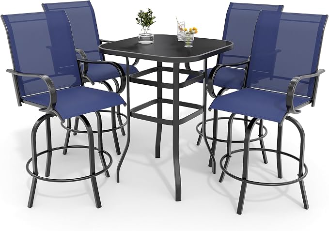 5 PCS Outdoor Bar Set with Outdoor Bistro Table and Chairs Set of 4, Bar Height by LuyFuitre