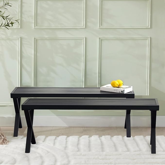 Outdoor Metal Backless Bench Set of 2, Weatherproof Patio Bench by Unknown