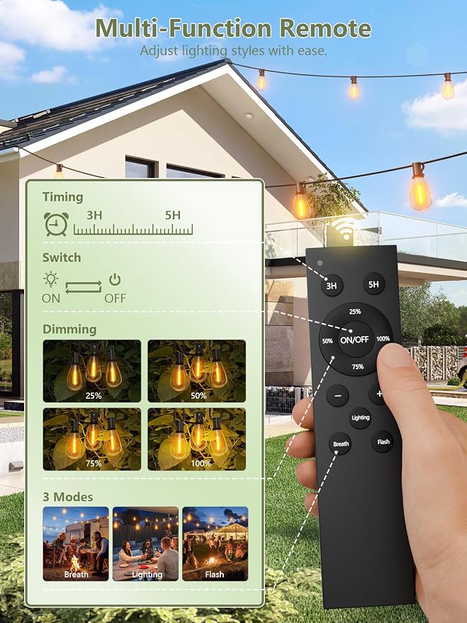 luckystyle 50FT Solar String Lights Outdoor Waterproof 2200K - Image 2