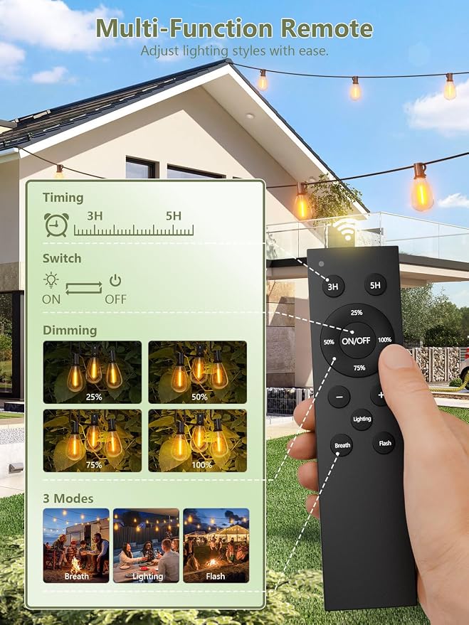 luckystyle 200FT Solar String Lights Outdoor Waterproof 2200K - Image 2