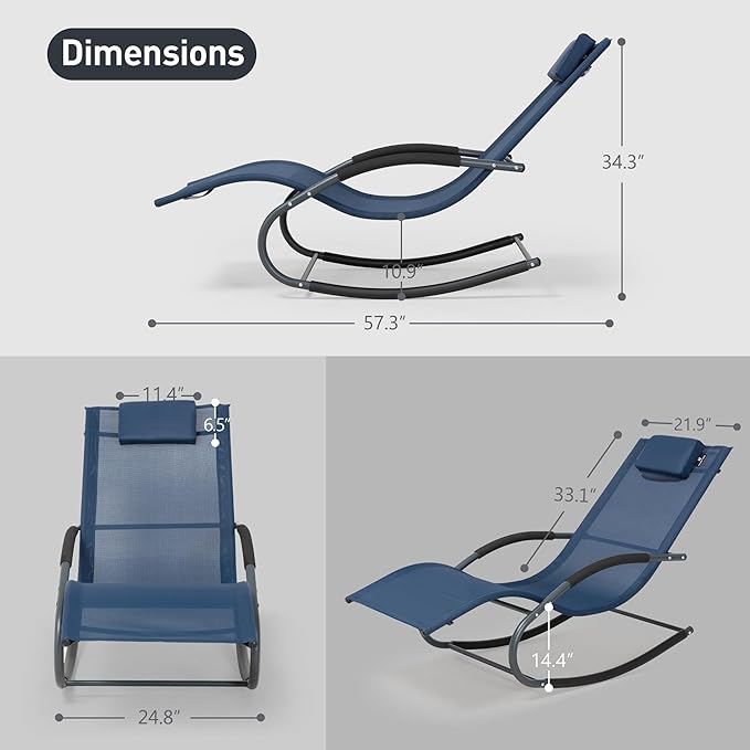 Outdoor Lounge Chair with Pillow, Pool Chaise Lounge Chair Set of 2 - Image 2