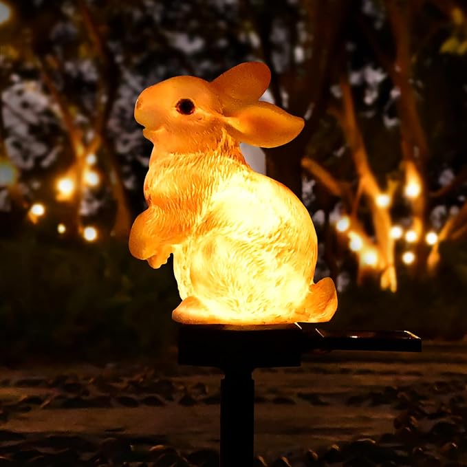 Bunny Garden Ornaments Rabbit Solar Decor Outdoor Statue Lawn Yard Decorations by Juliahestia
