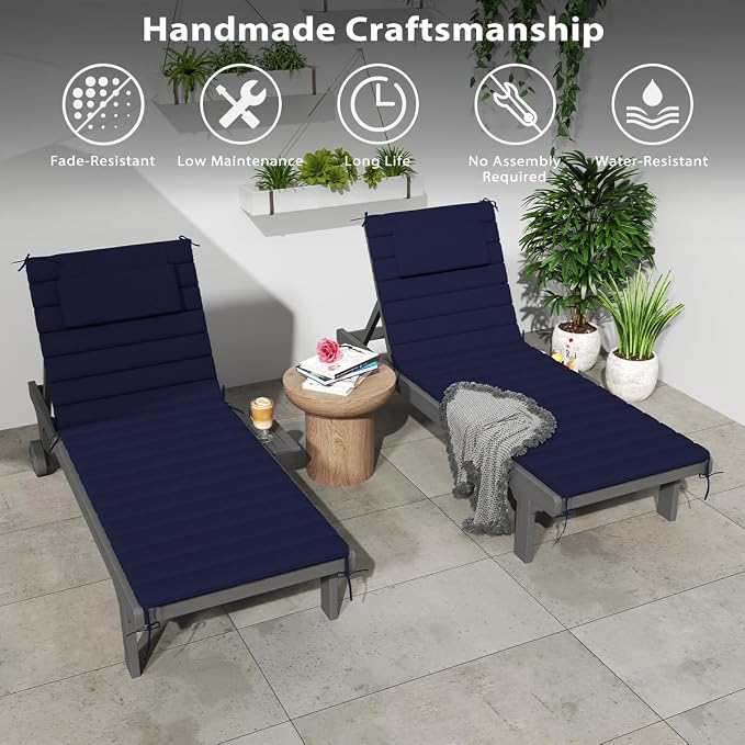 Sundale Outdoor Olefin Quilted Lounge Cushion Set of 2, Patio Foldable Chaise - Image 8