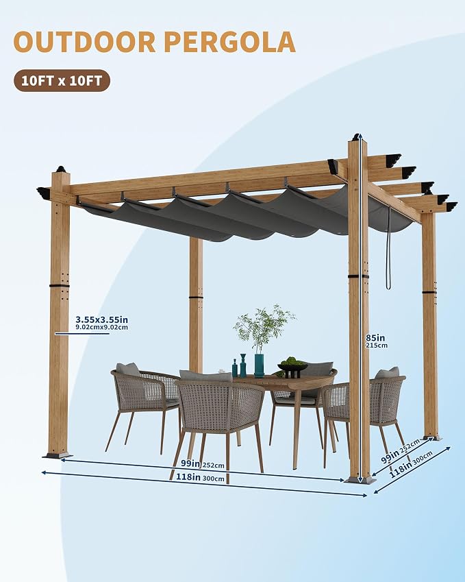 10x10 Ft Aluminum Pergola Outdoor Pergola - Image 6