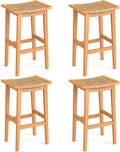 Giantex Outdoor Wooden Bar Stools Set of 4, Solid Acacia Wood Bar Height Stools by Giantex
