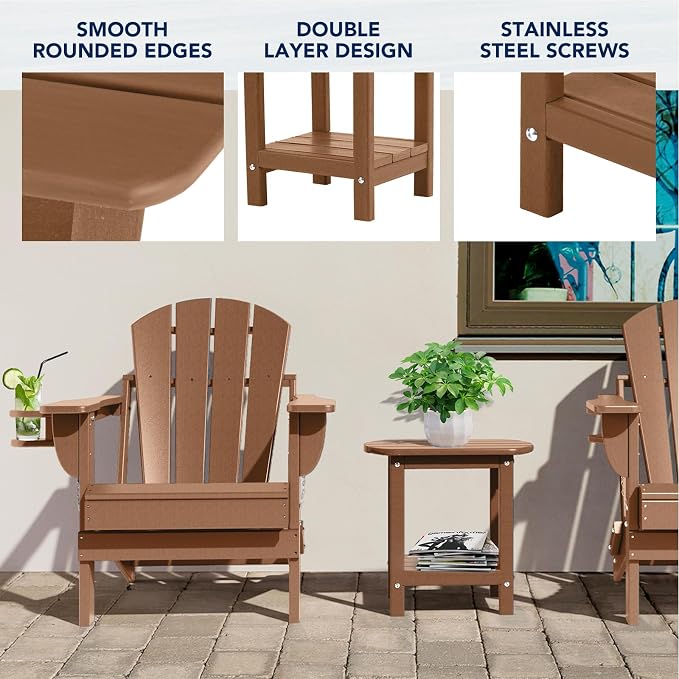 nalone Adirondack Side Table 16.5" Outdoor Side Table HDPE Plastic Double - Image 4