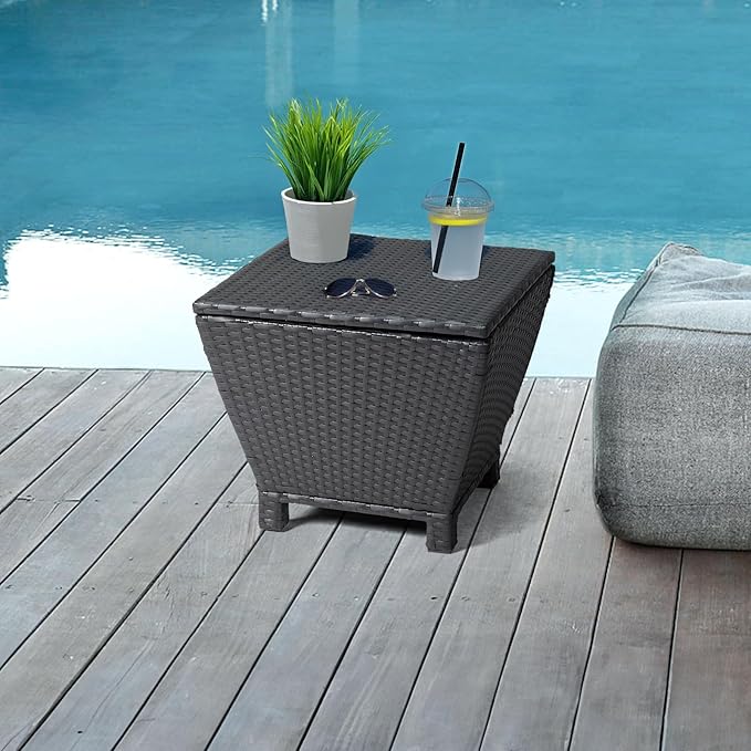VINGLI Outdoor Side Table with Storage, 13-Gallon Patio Deck Box Outdoor Wicker - Image 7